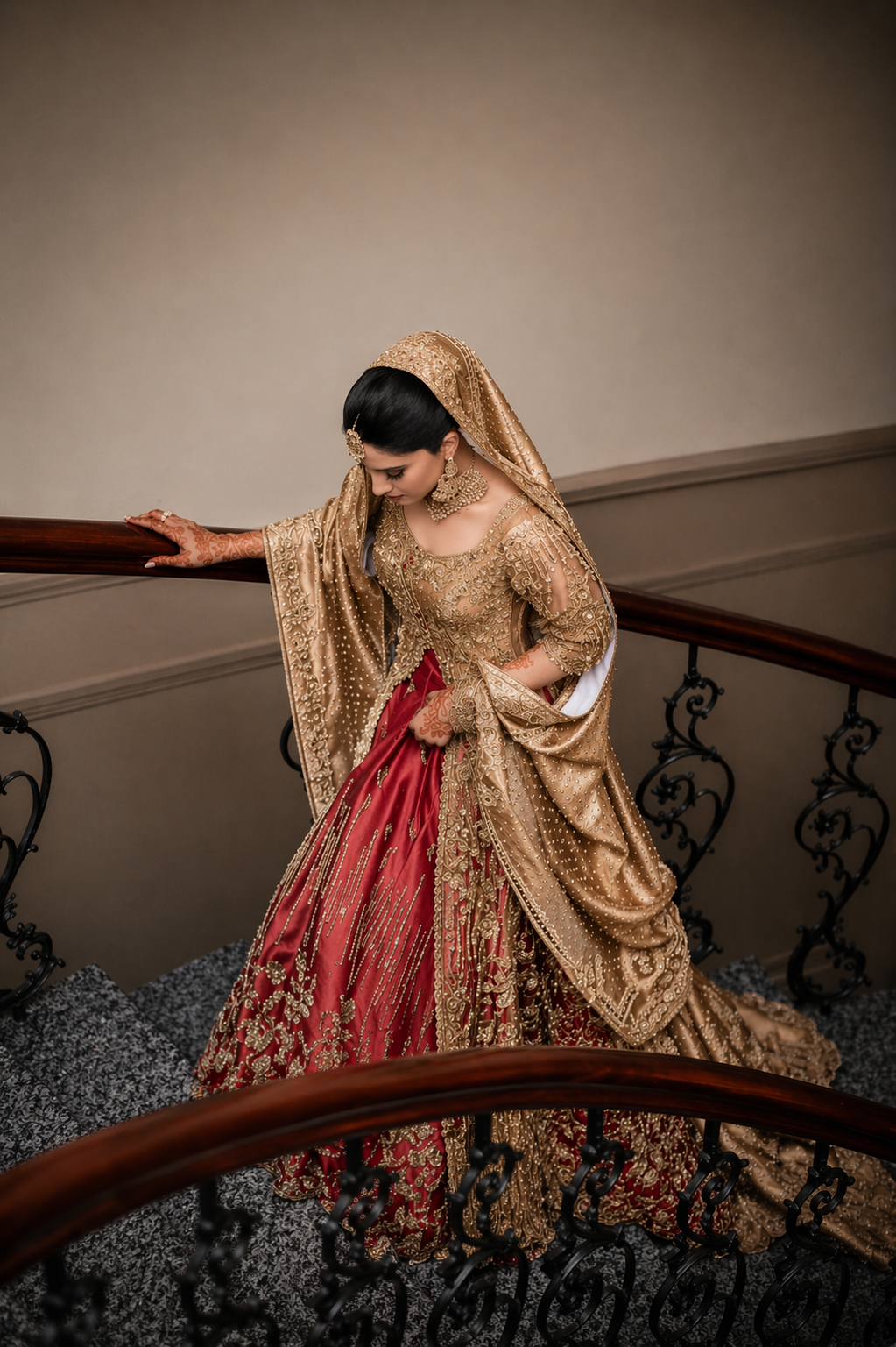 Auree  Ayesha’s Couture Bridal in Gold & Red